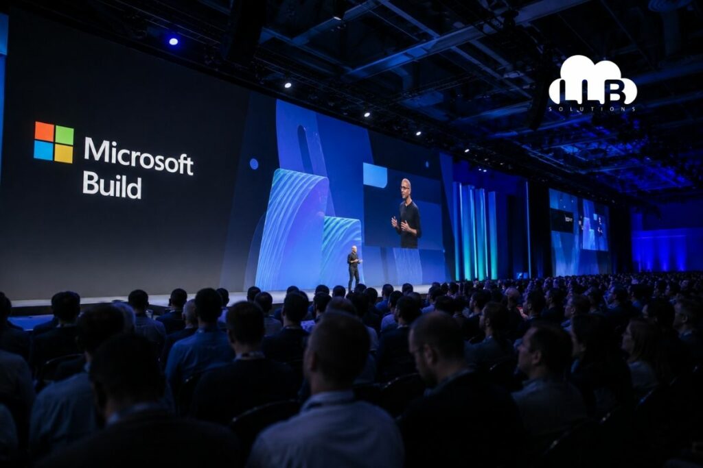 Microsoft Build 2026 Opening Keynote con Satya Nadella presentando innovaciones de inteligencia artificial